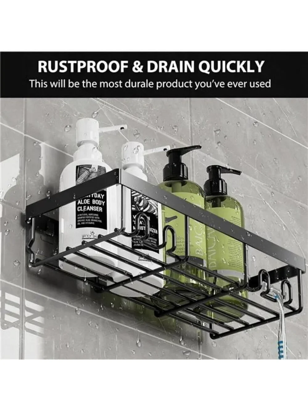 Shower Caddy Self Adhesive Black Shelf Organizer Bathroom Storage RV Decor